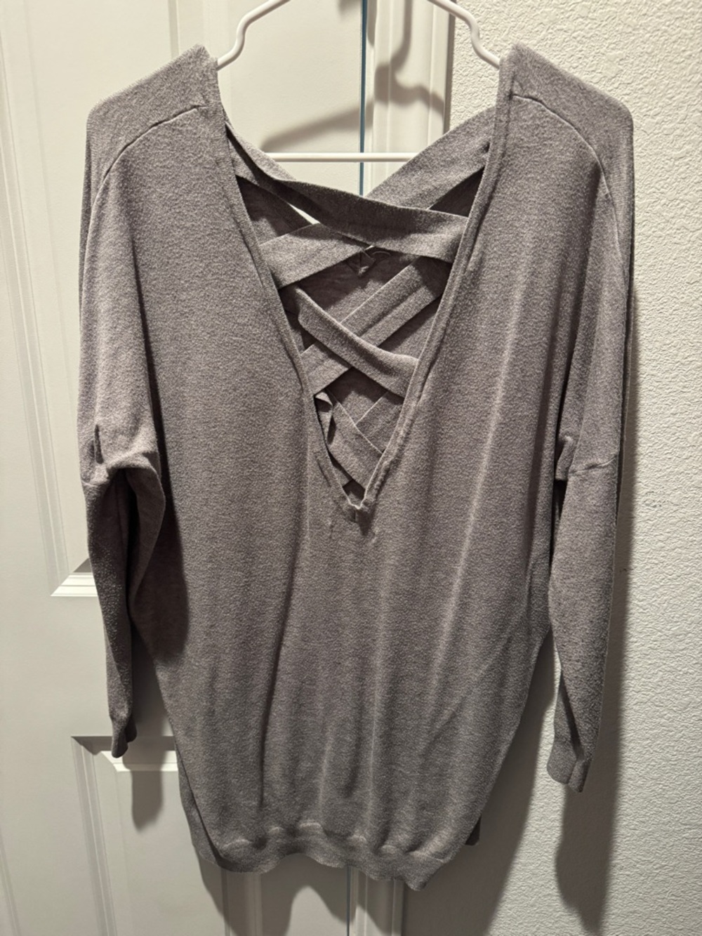 Woven Heart Gray Crisscross Back Long Sleeve Top